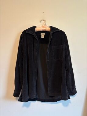 Vintage L.L. Bean Black Corduroy Oversized Button Up Shirt Jacket
